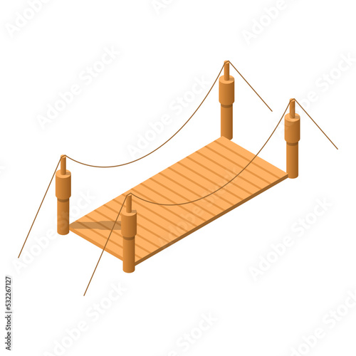 Abstract Isometric 3D Suspension Bridge Town City Urban Infrastructure Isolated Vector Design Style