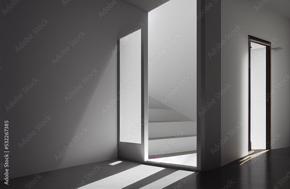 white doors and white wall digital illustration