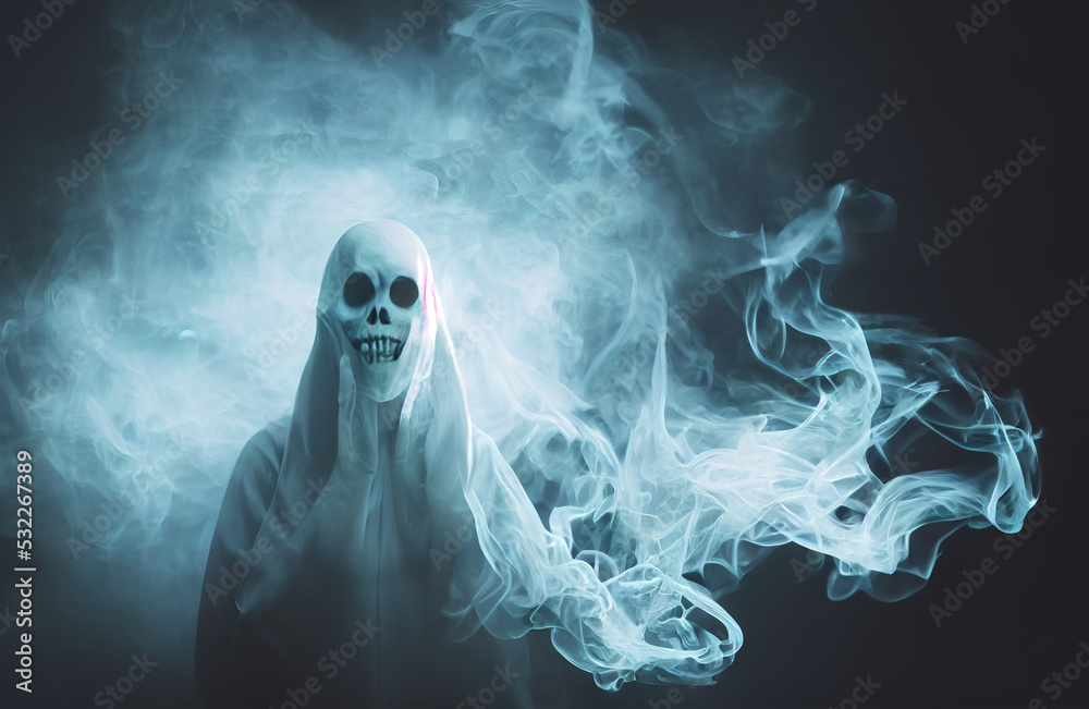 scary ghost emerging out of smoke Halloween background Stock-Illustration |  Adobe Stock