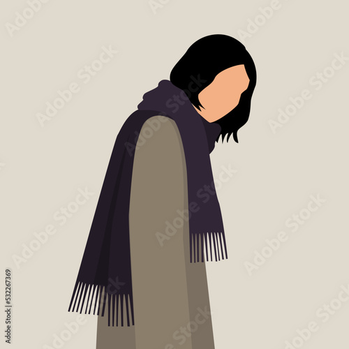 Brunette girl dressed in purple scarf and coat