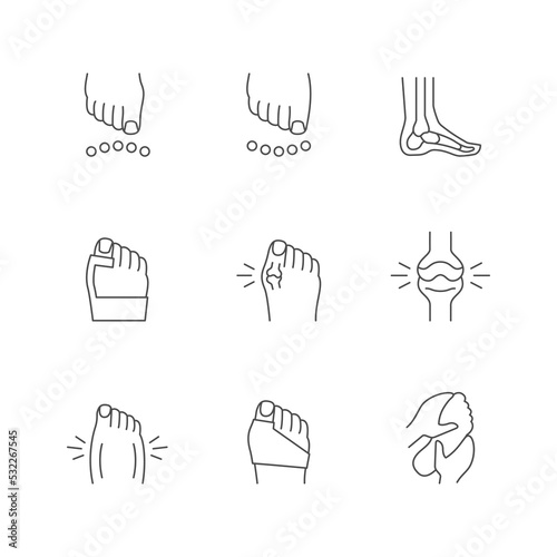 Set line icons of hallux valgus