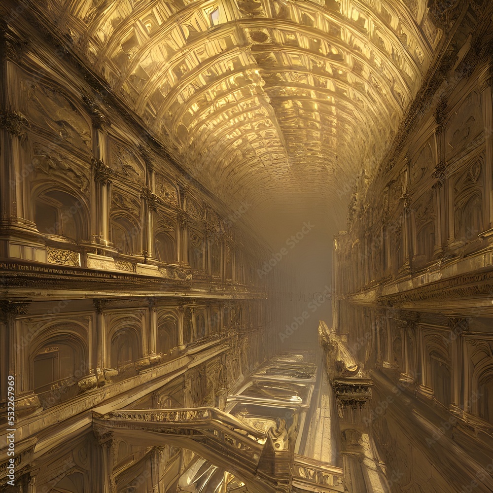 3d Illustration of Mistery catacombs,ancient corridors, leading to nowhere. High quality illustration