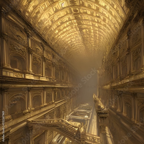 3d Illustration of Mistery catacombs ancient corridors  leading to nowhere. High quality illustration