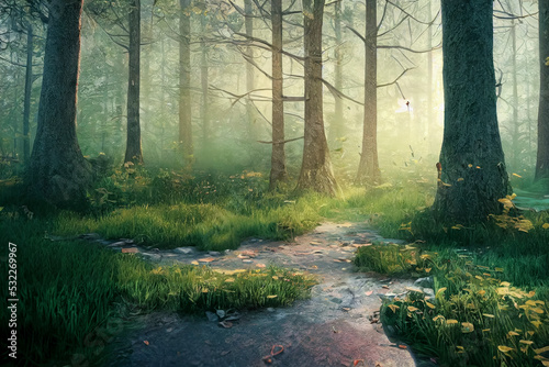 Peaceful magical forest scene fall near lower lewis falls in gifford pinchot national forest. photo