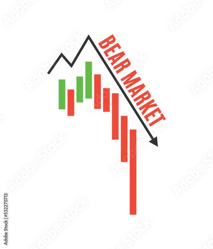 Bear Market, Stock Market, Stock Market Exchange, Recession, Stock Market Crash, Economy, Money Sign Arrow Bar Graph Icon Vector Illustration Background