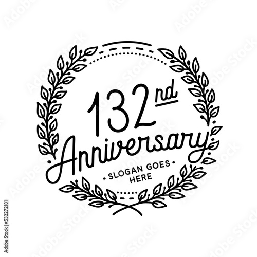 132 years anniversary celebrations design template. 132nd logo. Vector and illustrations. 