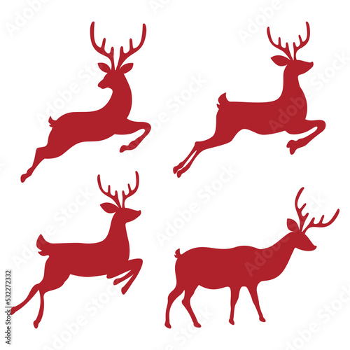 Set of silouets Christmas deer with horns on a white background. Elements of Christmas design. A vector illustration