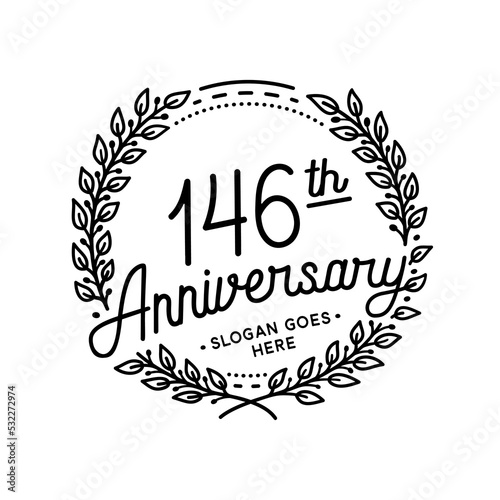 146 years anniversary celebrations design template. 146th logo. Vector and illustrations. 
