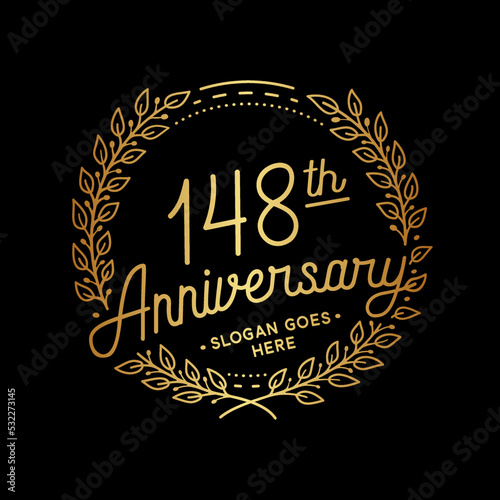 148 years anniversary celebrations design template. 148th logo. Vector and illustrations. 