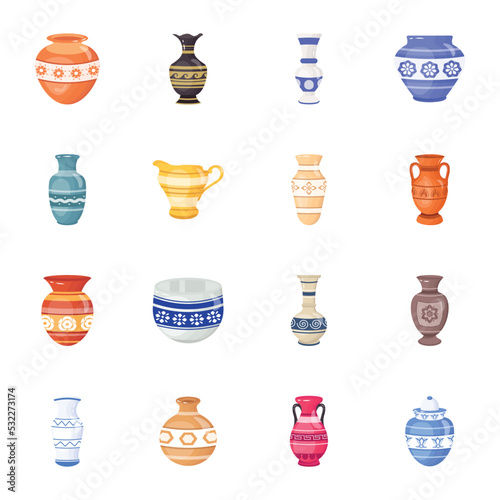 Variety of Vases Flat Illustrations

