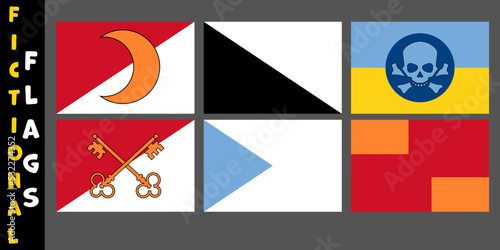 Set of Fictional Flags, Fictional Country Flags, World Fantasy Flags for fiction, Unrealistic Flags.