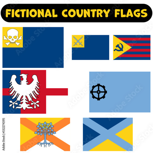 Set of Fictional Flags, Fictional Country Flags, World Fantasy Flags for fiction, Unrealistic Flags.