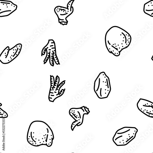 Chicken Carcass, Meat And Organs vector seamless pattern thin line illustration