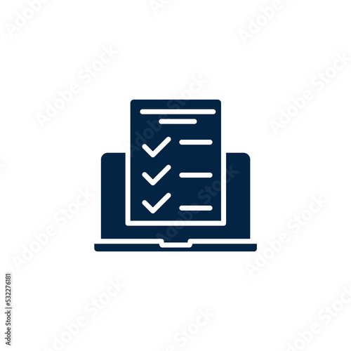 Laptop with checklist page concept line icon. Simple element illustration. Laptop with checklist page concept outline symbol design.