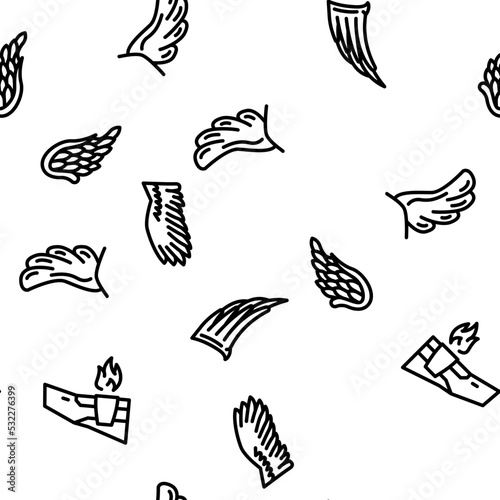 Wing Fly Animal, Bird And Insect vector seamless pattern thin line illustration