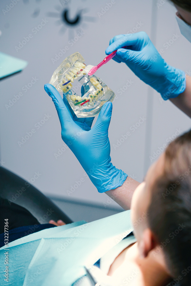 Orthodontics treatment. Orthodontic model and dentist tool ...