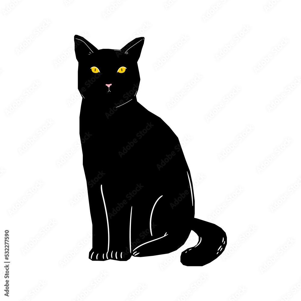 Fototapeta premium Vector graphics in flat style isolated on white background. Black cat icon symbol of failure and unhappiness hand drawn illustration.