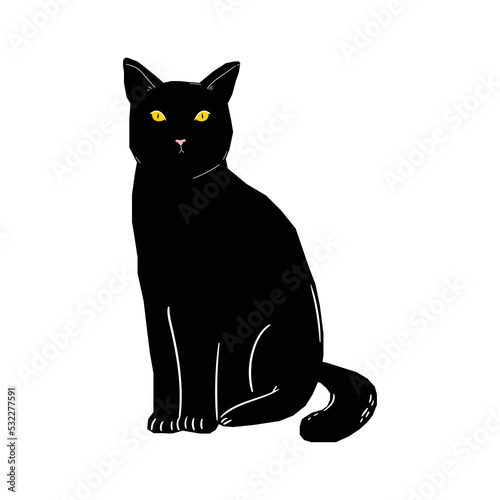 Vector graphics in flat style isolated on white background. Black cat icon symbol of failure and unhappiness hand drawn illustration.