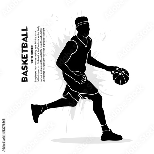 Basketball player running and dribbling. Abstract silhouette vector