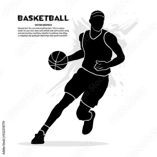 Male basketball player running and dribbling. Vector illustration