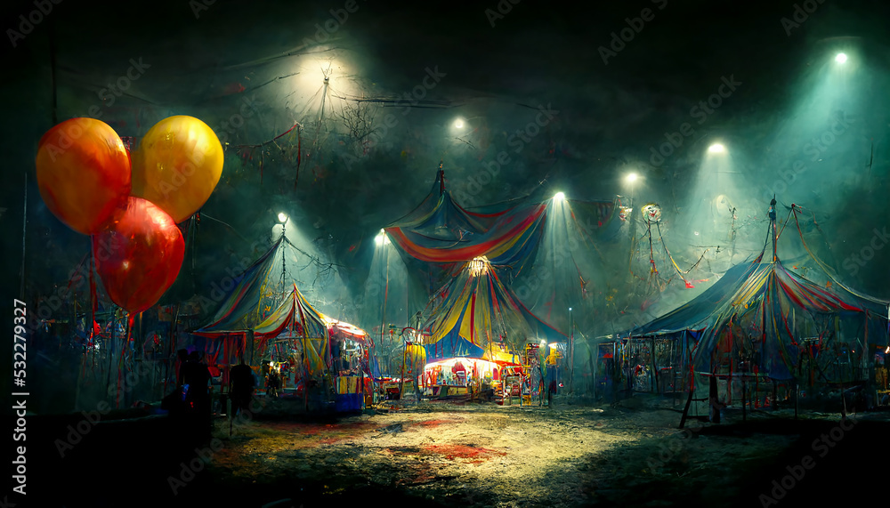 haunted circus with creepy balloons digital concept illustration ...