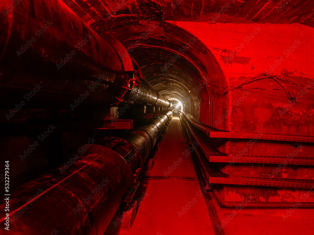 Vaulted concrete underground tunnel of sewer, heating duct or water