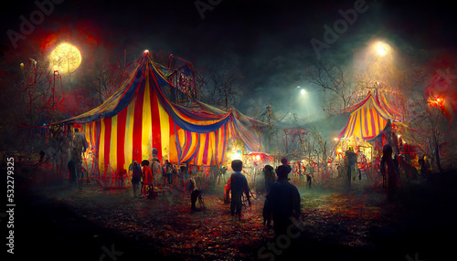 haunted circus with an unnatural crowd digital concept illustration, created with generative ai