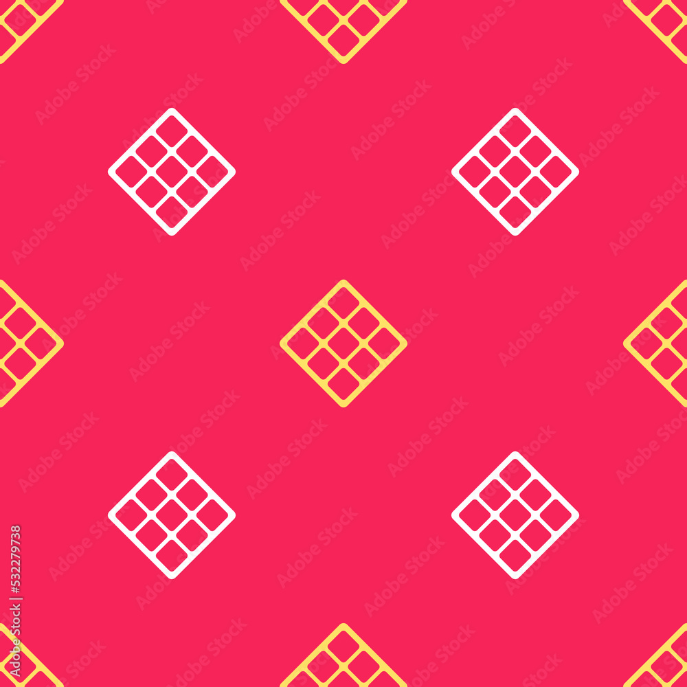 Yellow Waffle icon isolated seamless pattern on red background. Vector Yellow Waffle icon isolated seamless pattern on red background. Vector