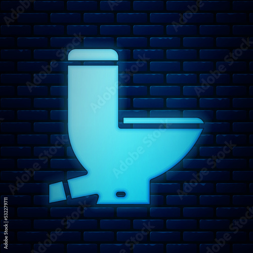 Glowing neon Toilet bowl icon isolated on brick wall background. Vector Illustration