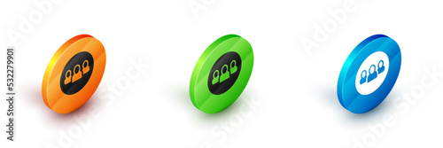 Isometric Project team base icon isolated on white background. Business analysis and planning, consulting, team work, project management. Circle button. Vector