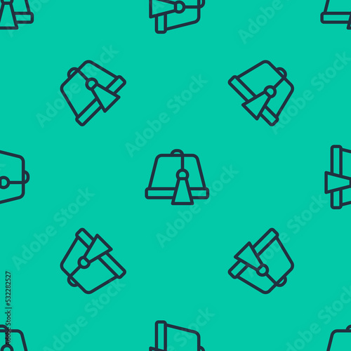 Blue line Turkish hat icon isolated seamless pattern on green background. Vector