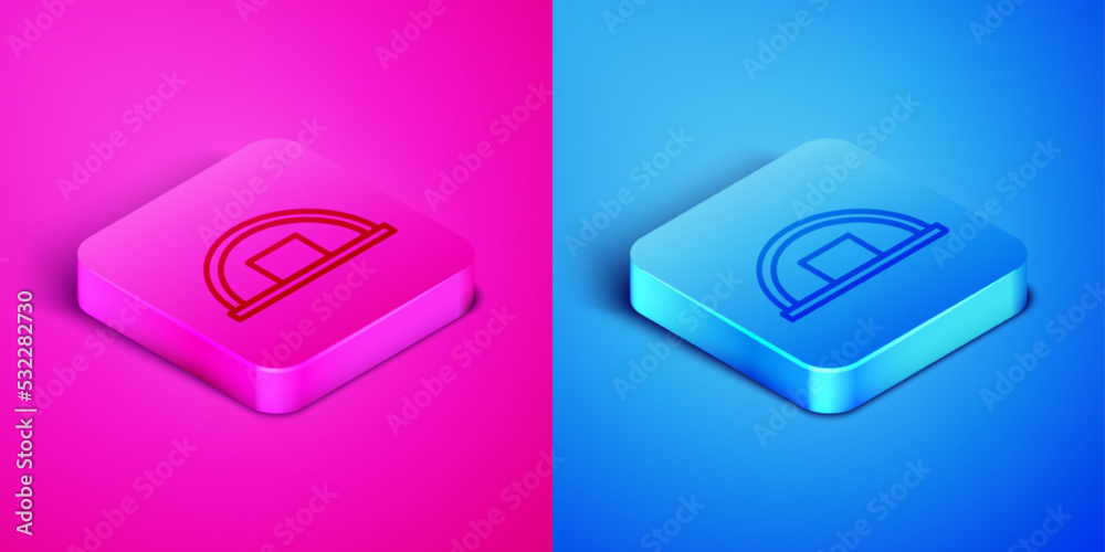 Isometric line Warehouse icon isolated on pink and blue background. Square button. Vector Isometric line Warehouse icon isolated on pink and blue background. Square button. Vector
