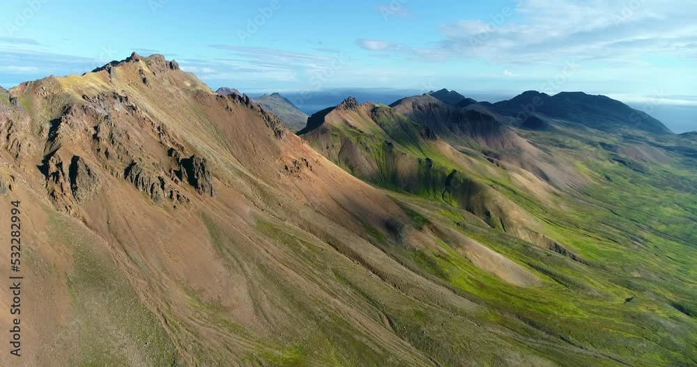 Aerial view of highlands in Iceland and mountain chain. Aerial view of highlands in Iceland and mountain chain.