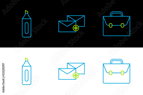 Set line Briefcase, Marker pen and Envelope icon. Vector