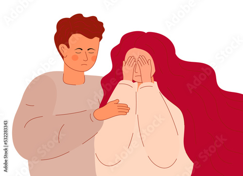 Divorce concept vector. Wife crying, husband is sad. Conflict, probl between husband and wife. Lovers couple in quarrel. Misunderstanding in family.