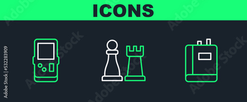 Set line Book, Tetris and Chess icon. Vector