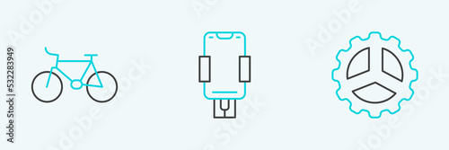 Set line Bicycle sprocket crank, and Mobile holder icon. Vector