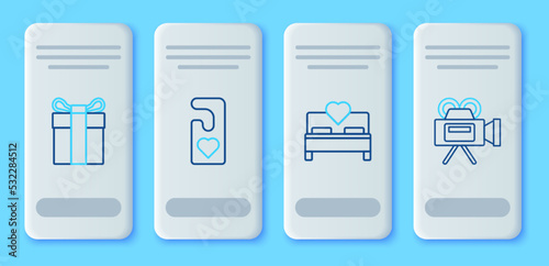 Free Download Set line Please do not disturb with heart, Bedroom, Gift box and Cinema camera icon. Vector - GFXLoad