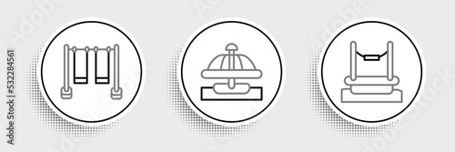 Set line Bungee, Double swing and Attraction carousel icon. Vector