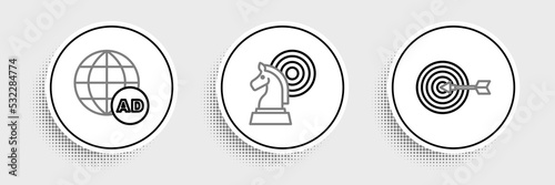 Set line Target, Advertising and Chess icon. Vector