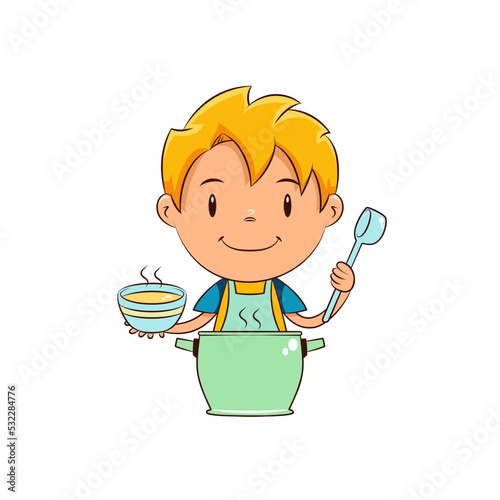 Kid serving soup