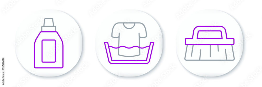 Set line Brush for cleaning, Bottle agent and Basin with shirt icon. Vector Set line Brush for cleaning, Bottle agent and Basin with shirt icon. Vector