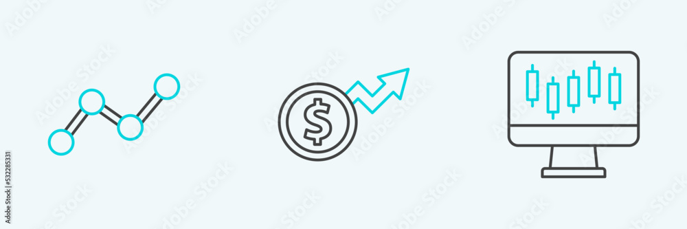 Set line Stocks market growth graphs, Graph chart infographic and Financial dollar icon. Vector Set line Stocks market growth graphs, Graph chart infographic and Financial dollar icon. Vector