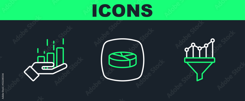 Set line Sales funnel with chart, Financial growth and Pie infographic icon. Vector Set line Sales funnel with chart, Financial growth and Pie infographic icon. Vector