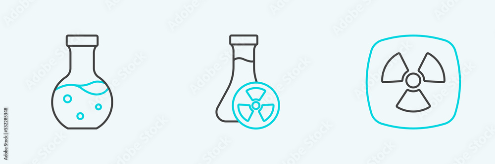 Set line Radioactive, Test tube and with toxic liquid icon. Vector Set line Radioactive, Test tube and with toxic liquid icon. Vector