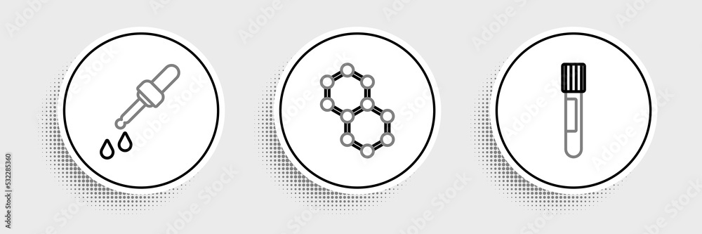Set line Test tube, Pipette and Molecule icon. Vector Set line Test tube, Pipette and Molecule icon. Vector