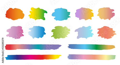 Set of abstract colored gradient watercolor stains and brush strokes, vector elements for design