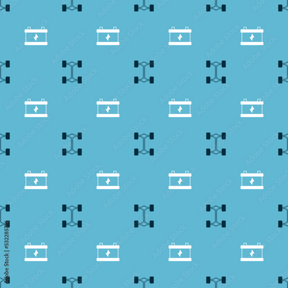Set Chassis car and Car battery on seamless pattern. Vector