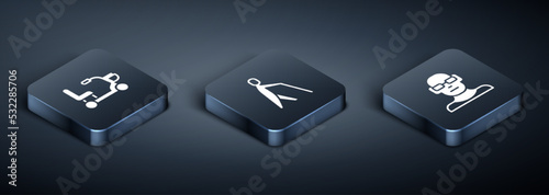 Set Isometric Electric wheelchair, Poor eyesight and Blind human holding stick icon. Vector