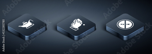 Set Isometric Oil lamp, No Smoking and Hands praying position icon. Vector
